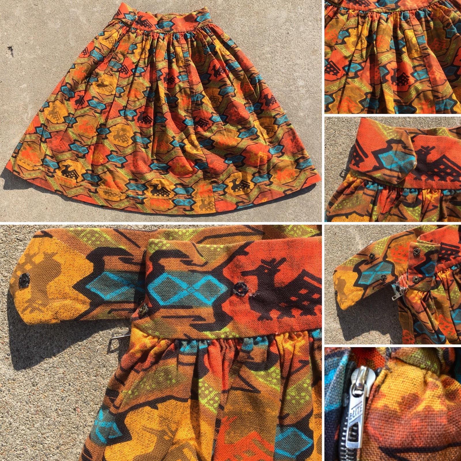 Vintage Skirt ELITE Metal Zipper 50s 1950s 26 1/2” Waist South American Print?