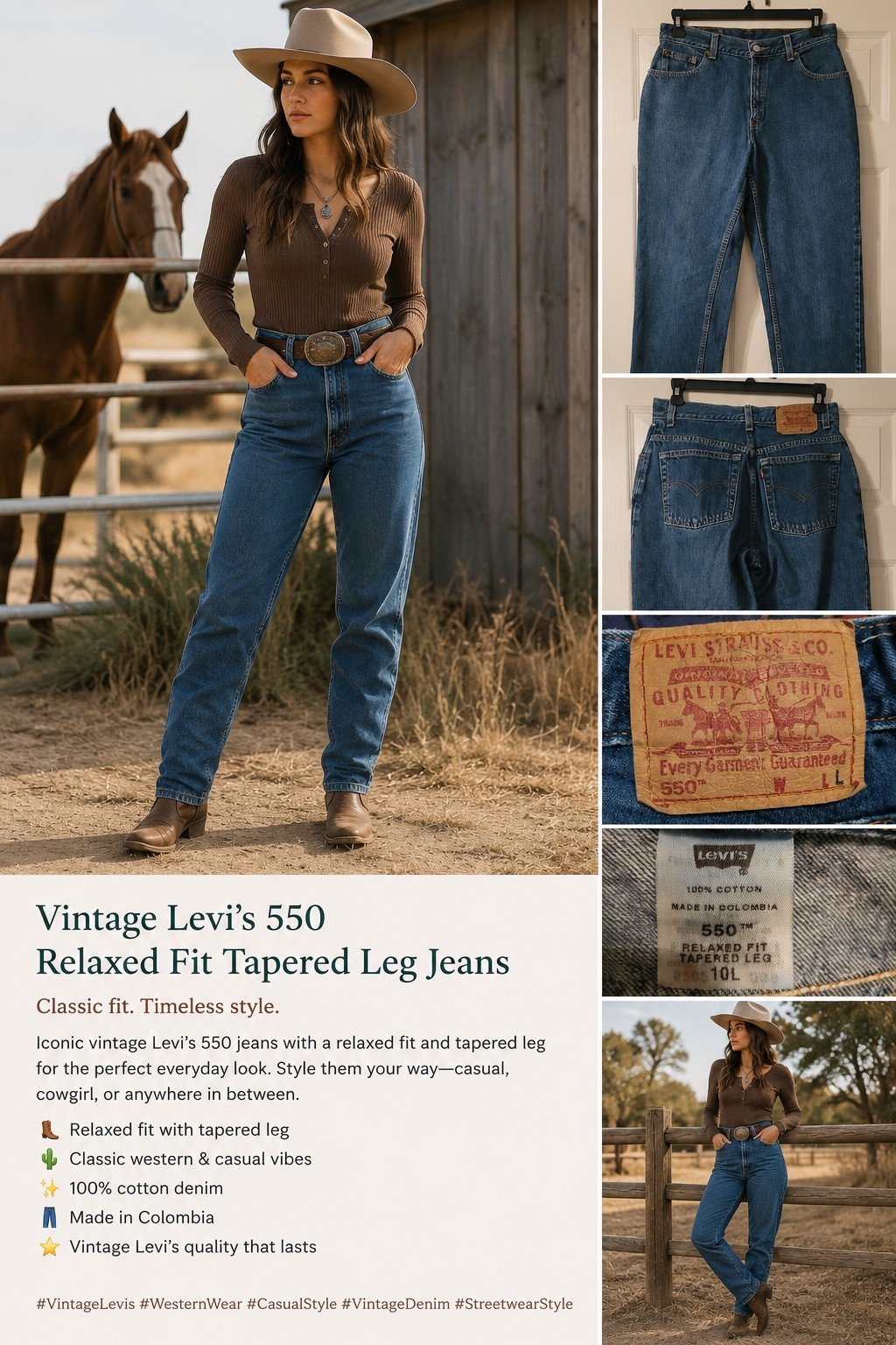 Levi’s Women’s 550 Relaxed Fit Tapered Leg Jeans 100% Cotton Blue Size 10L
