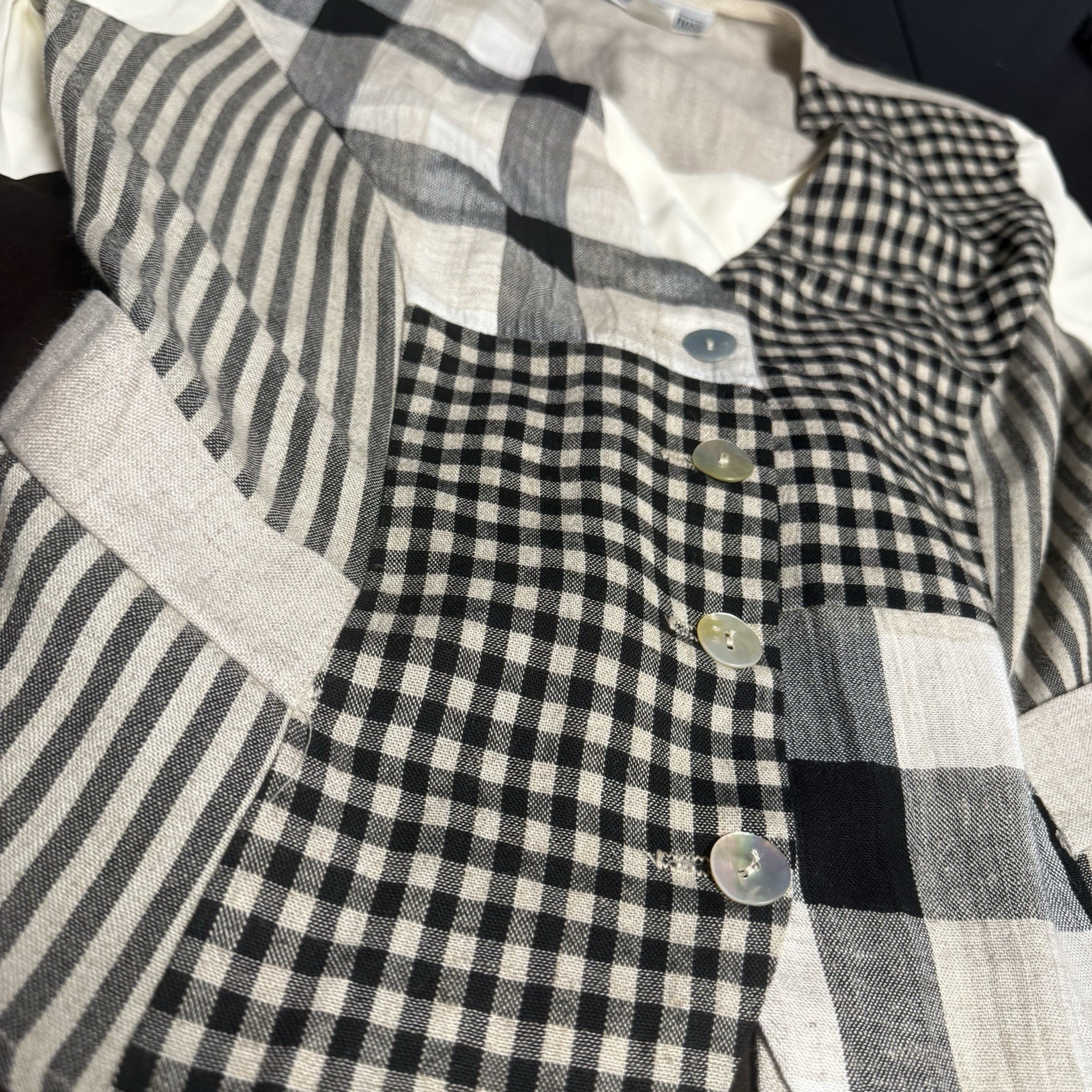 Vintage 90s Mock Vest Shirt M NWT Cottagecore Gingham Plaid Mixed Media Blouse