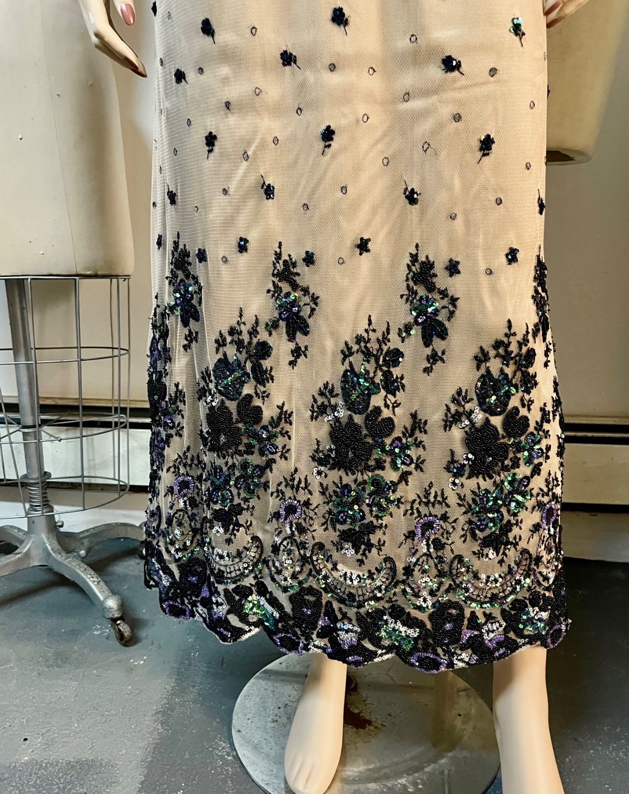 Excellent Vintage J Peterman Belle Epoque Silk Beaded Skirt Size 8 Waist 28-29