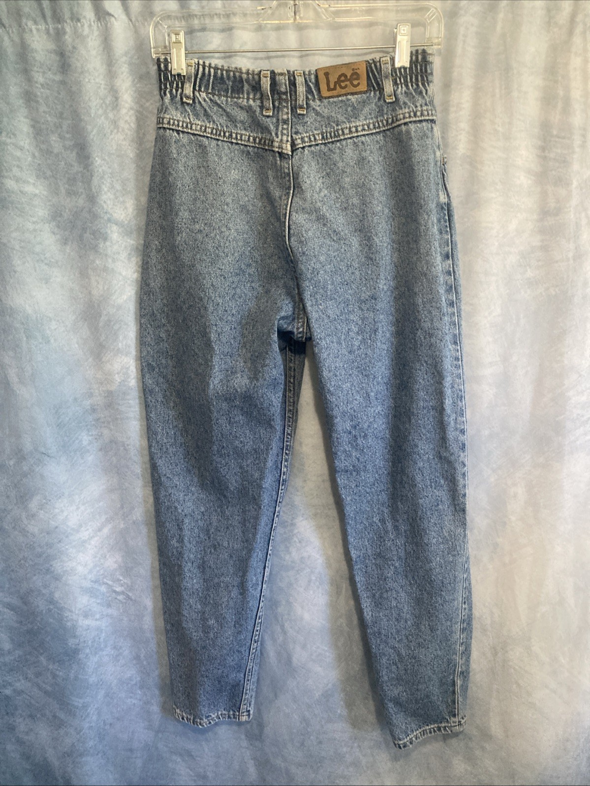 Vtg 80s Lee Jeans Women 8 High Rise Acid Wash Mom Elastic Waist Tapered 350-5944