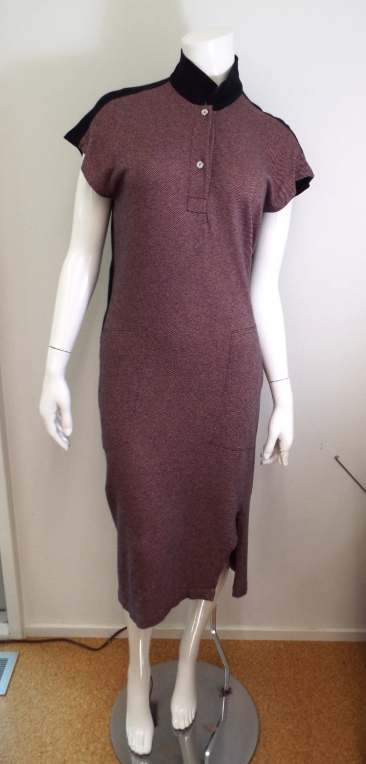 Vintage 1980s Issey Miyake Pink Black Cotton Dress Medium Open Back Brush Label