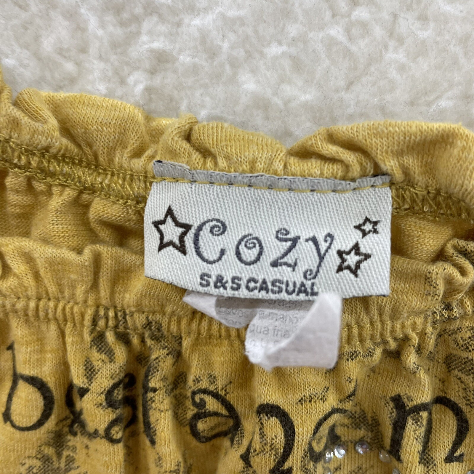 Y2K Vintage Top Small Yellow Rhinestone Cap Sleeve Milkmaid Fairy Bella Swan
