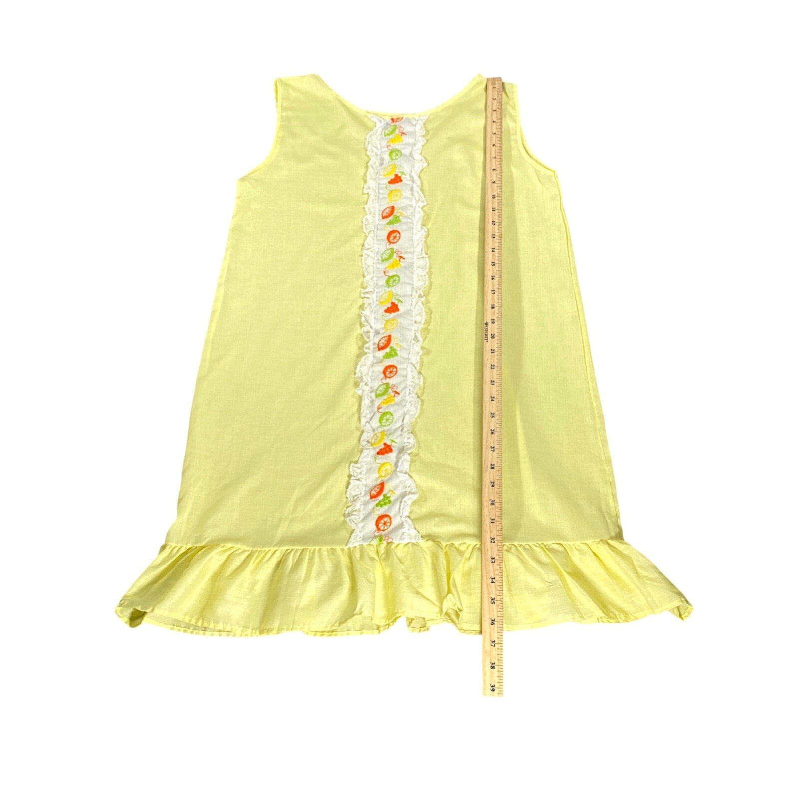 Vintage Nightgown Womens L Yellow Sleeveless Embroidery Lace Rushed Hem Modest