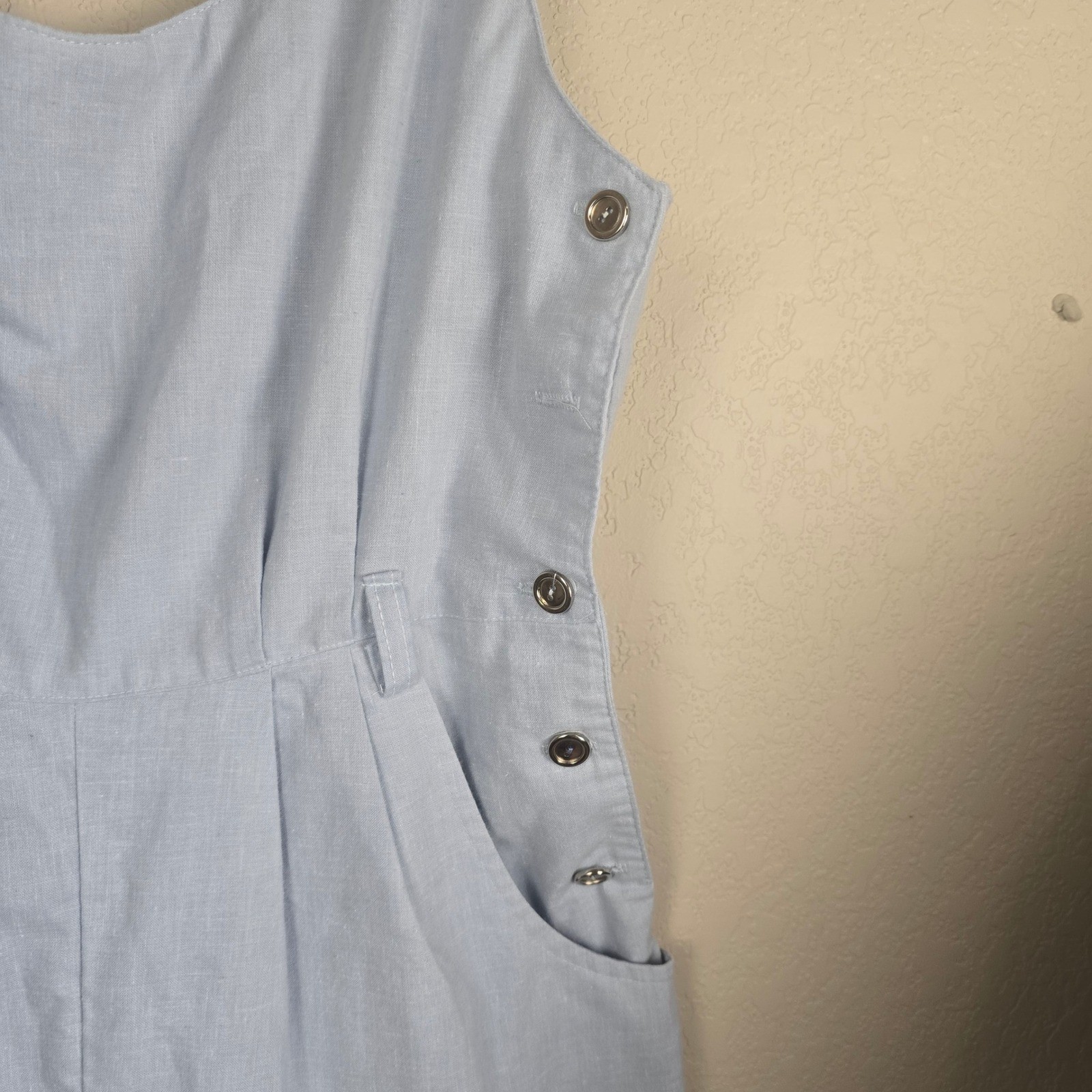 Vintage Joni Blair of California Linen Jumpsuit Overalls Light Blue Flaws