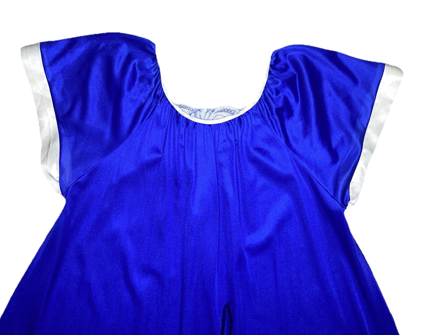 Vtg 80s Finesse Embroidered Nightgown Womens OSFM SM/LG Royal Blue Sleepwear
