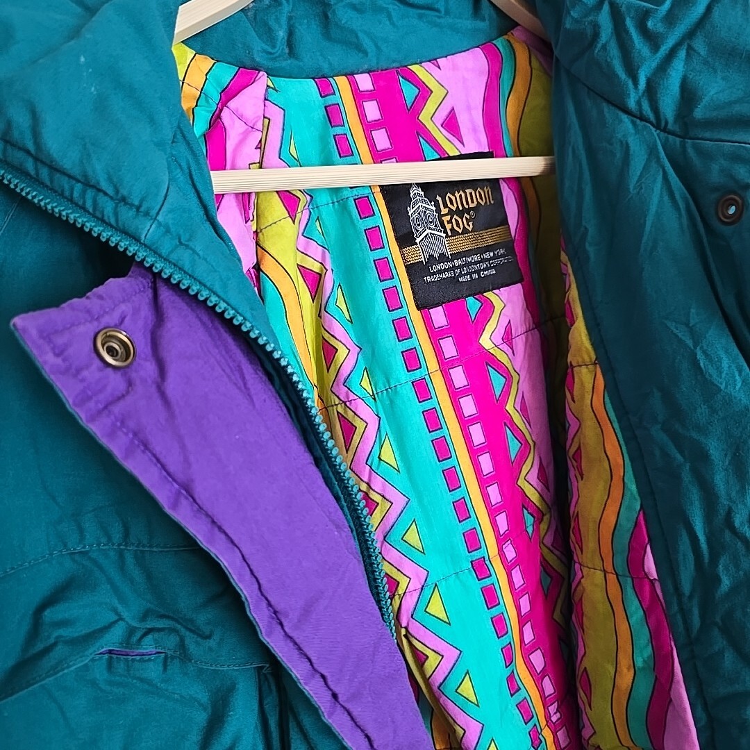 Vtg 80s 90s London Fog Coat Jacket Saved by the Bell WinterTeal Purple Womens 10
