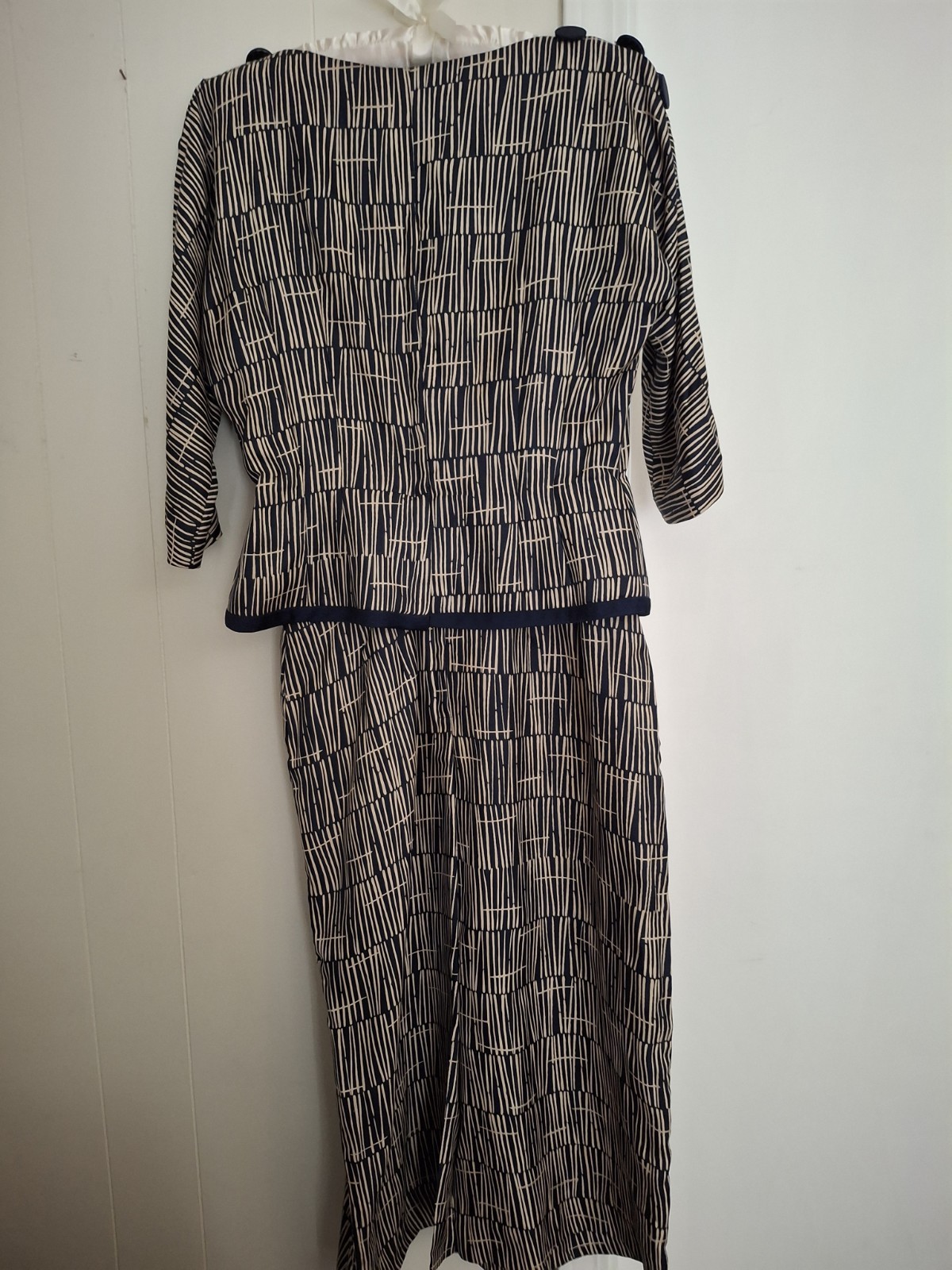 Vintage Custom Made Peplum Wiggle Dress Navy & Cream XS/ XXS Petite