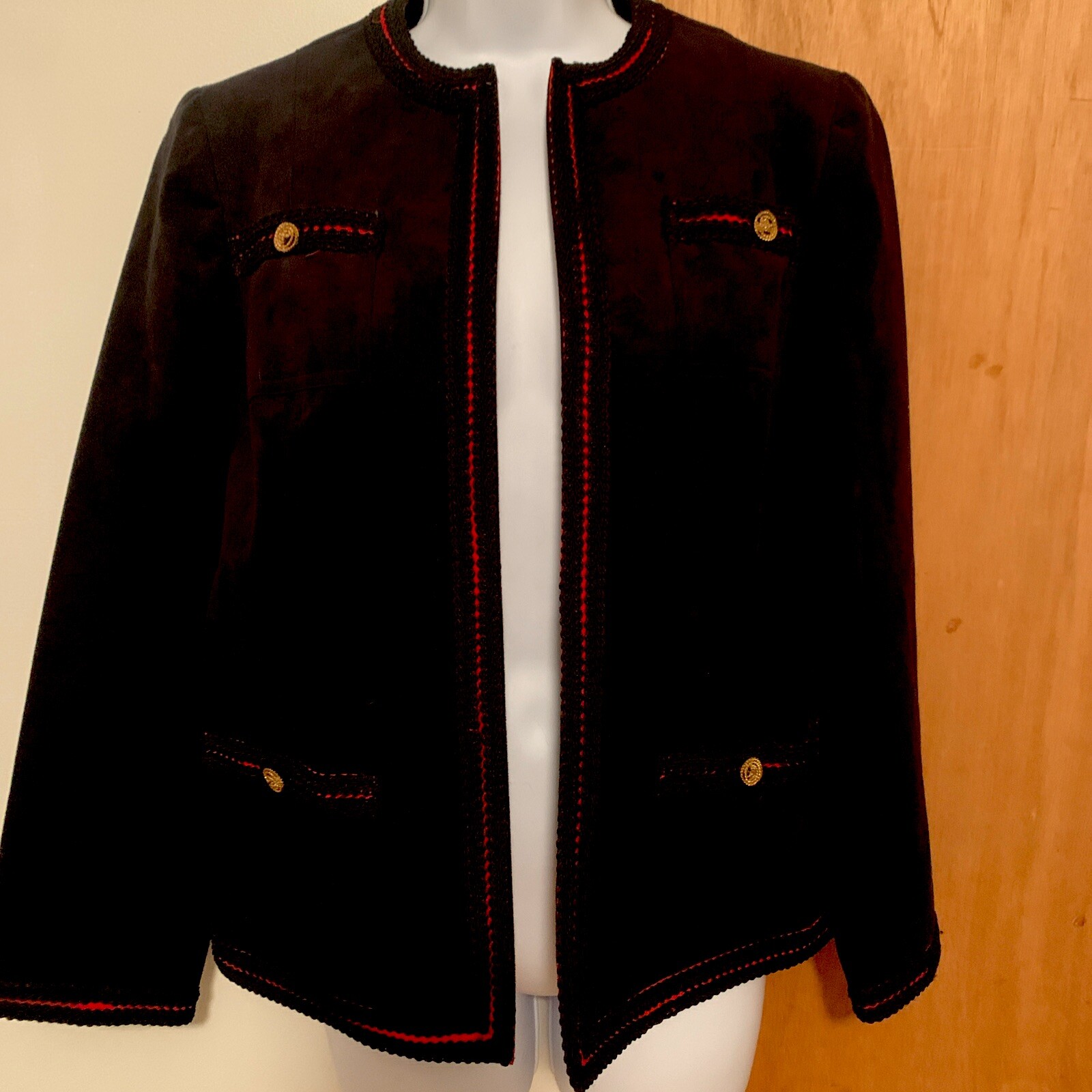 Vintage 90s Jacket ABE SCHRADER Blazer Black Red Trim Union Label M