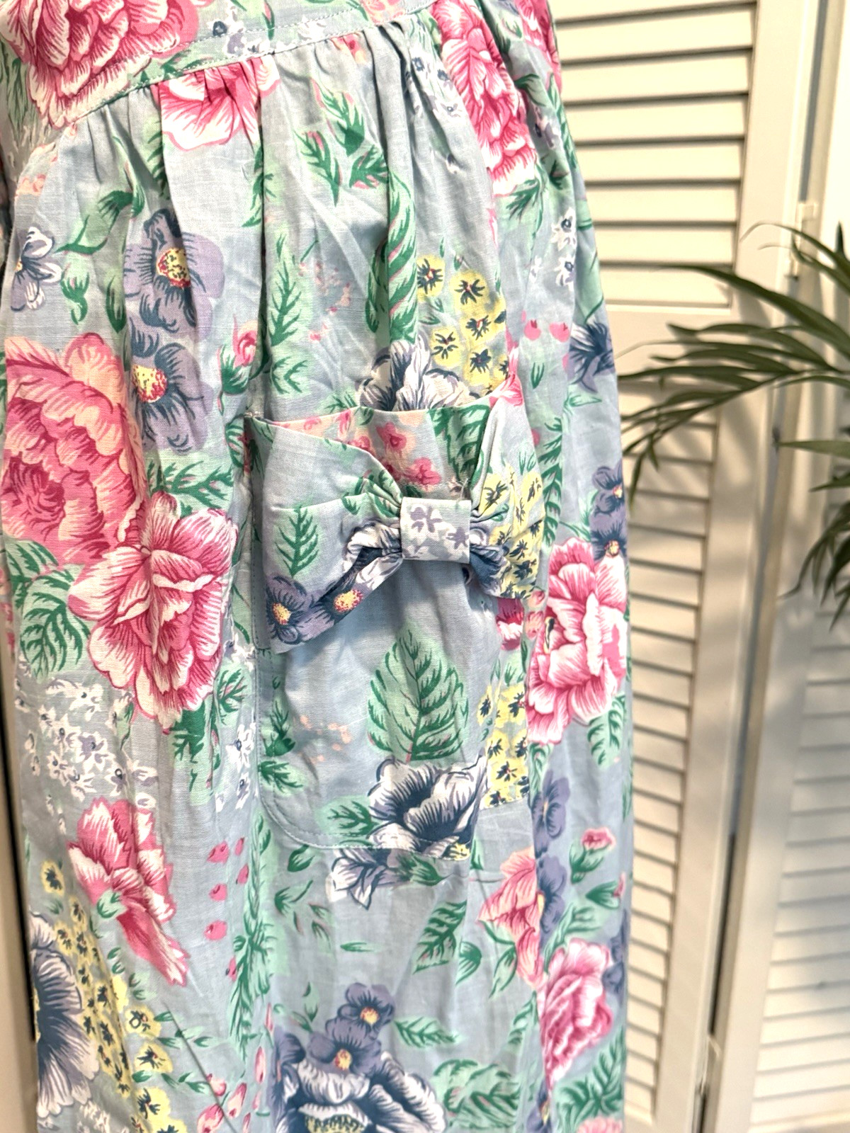 NWT Vintage 1980’s Lindsey Blake Size M Blue Floral Day Garden Party Tea Dress