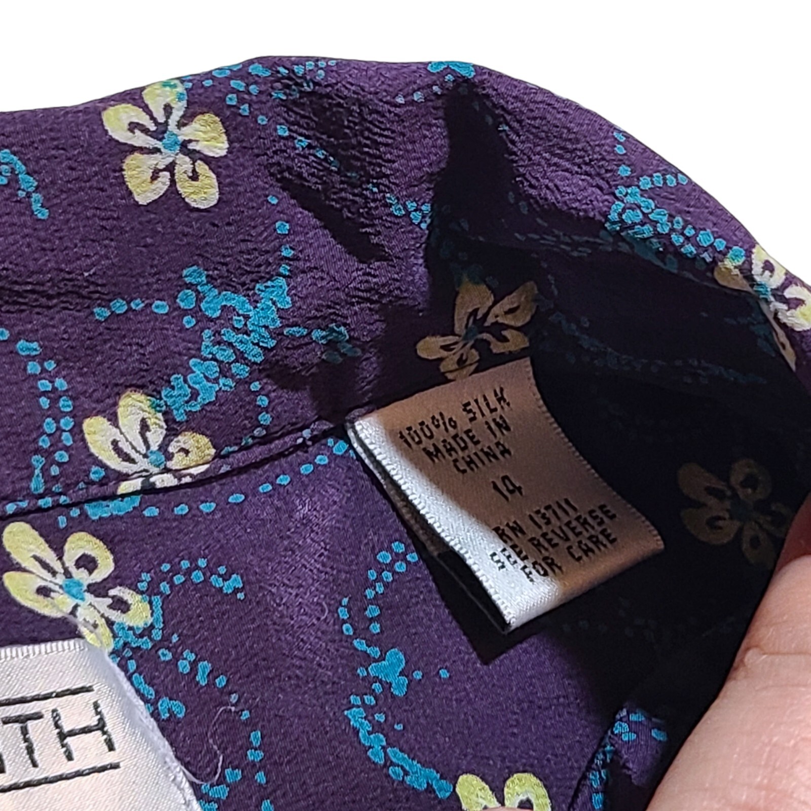 Vintage Amanda Smith Pure Silk Purple Blue Yellow Flowal Shirt Size 14