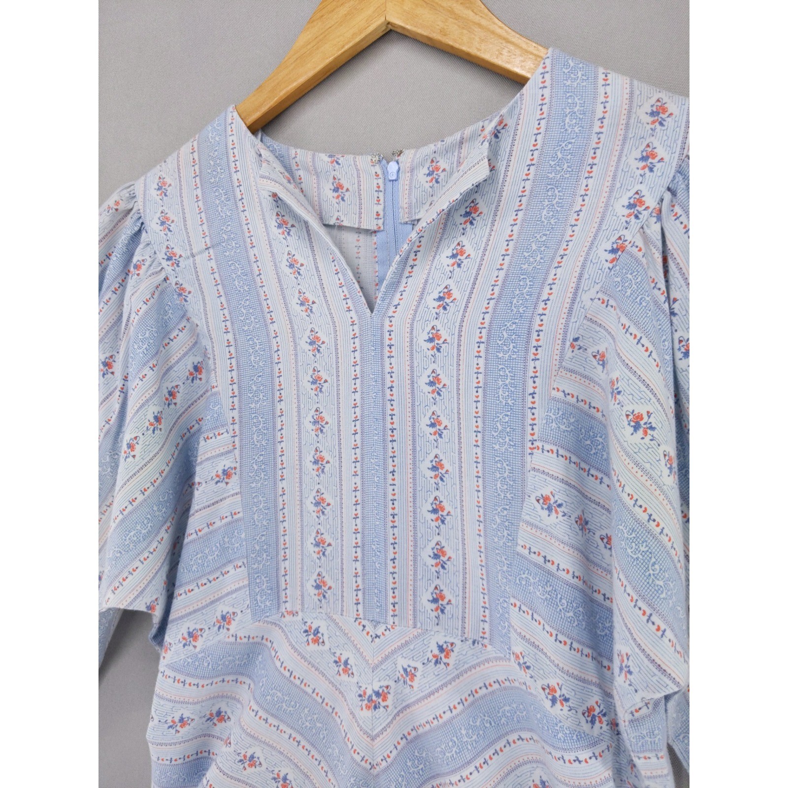 Vintage 70s Prairie Dress Womens Small Blue Floral Puff Sleeve Mini