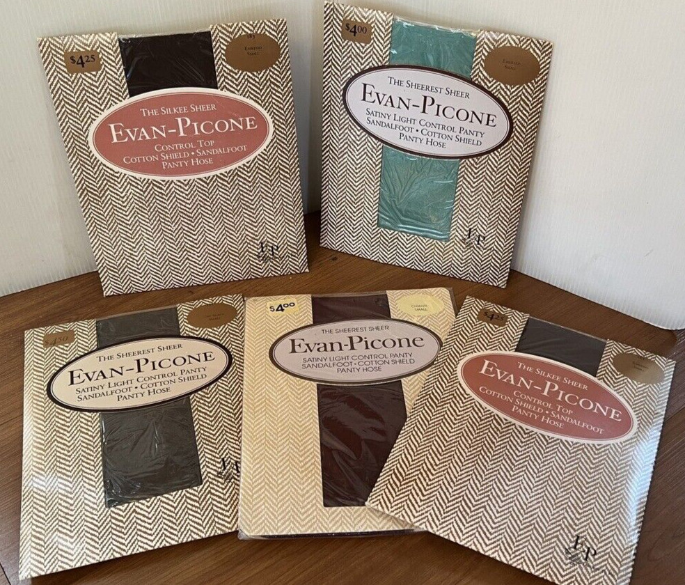 5 New Evan Picone Sheerest Silkie Sheer Control Top Pantyhose Sz S