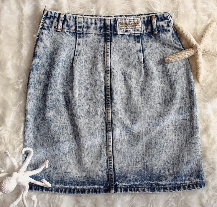 Vtg Limited Express Acid Wash Denim Jean Skirt Handpainted Octopus Steampunk XS