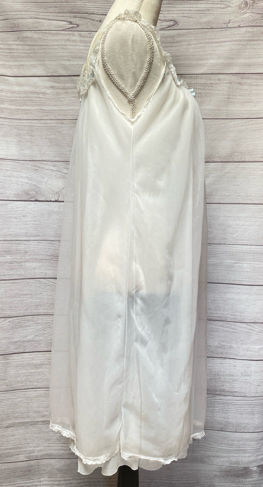 Vintage LISETTE Nylon CHIFFON Babydoll Nightgown S Lined Lace Trim