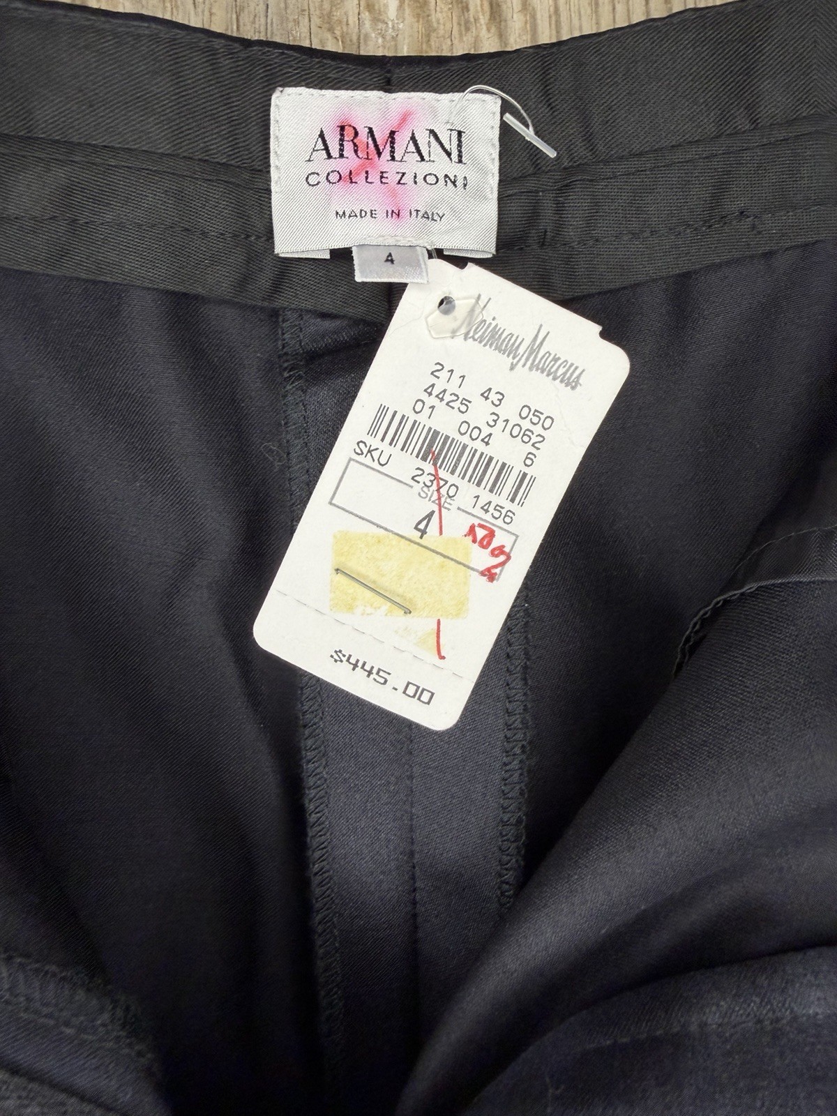 NWT $445 VTG Armani Collezioni Silk Wool Black Pleated Trouser Pants Raw Hem 4
