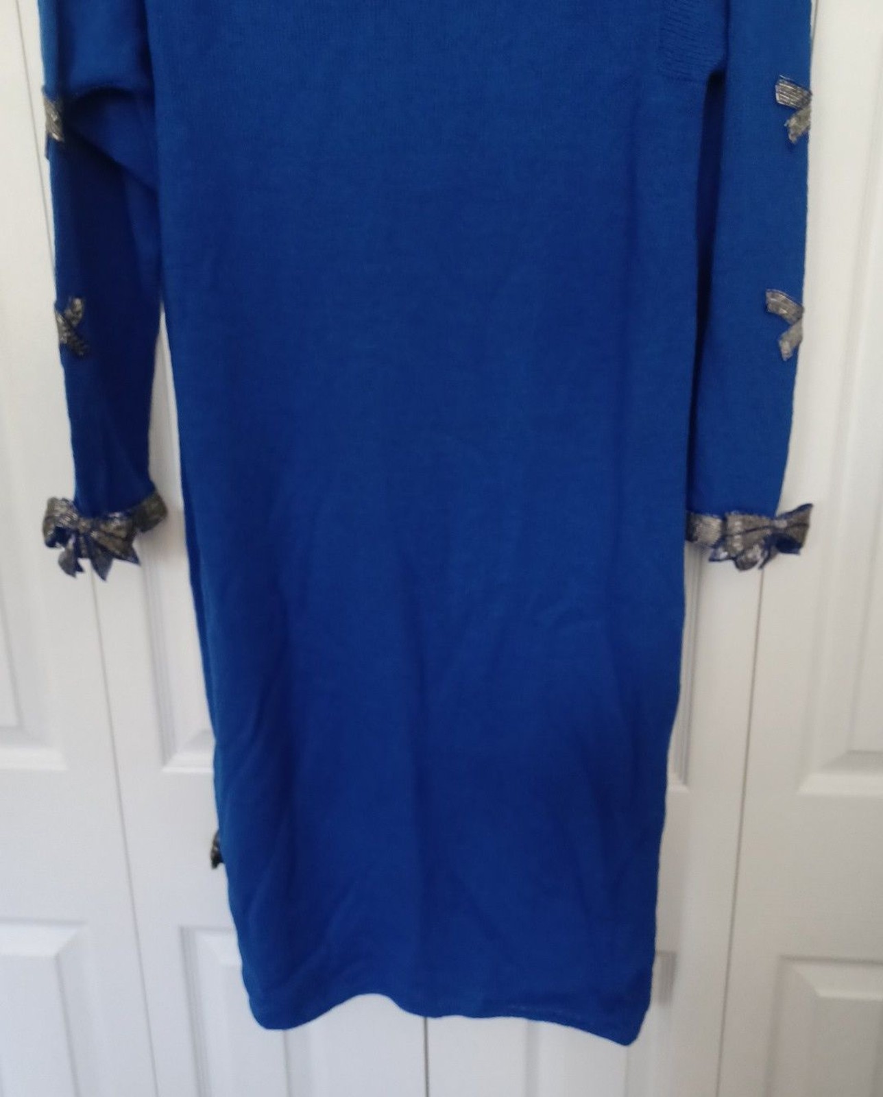 VINTAGE DON SAYERS For WELLMORE Blue Beaded 3D Bows On Sleeves SWEATER DRESS 12