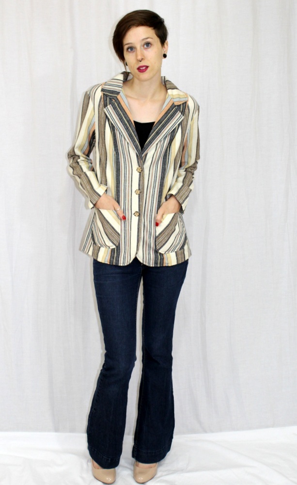 Vintage 70s JcPenney Earth Tones STRIPED Hippie Boho Retro Blazer Jacket~SM