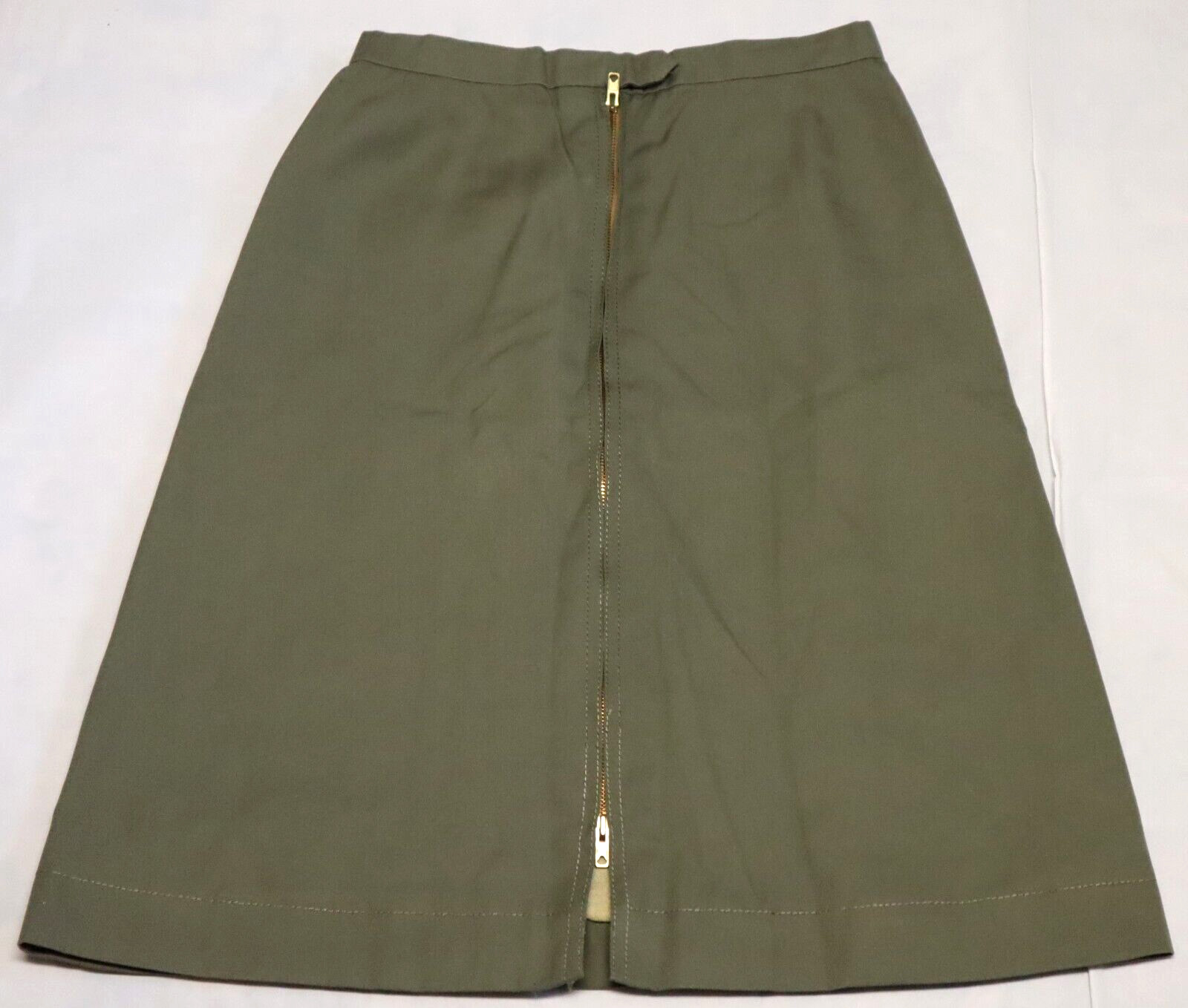 Vintage 1970s HERMES SPORT military green full front zip skirt 28W x 24.5L