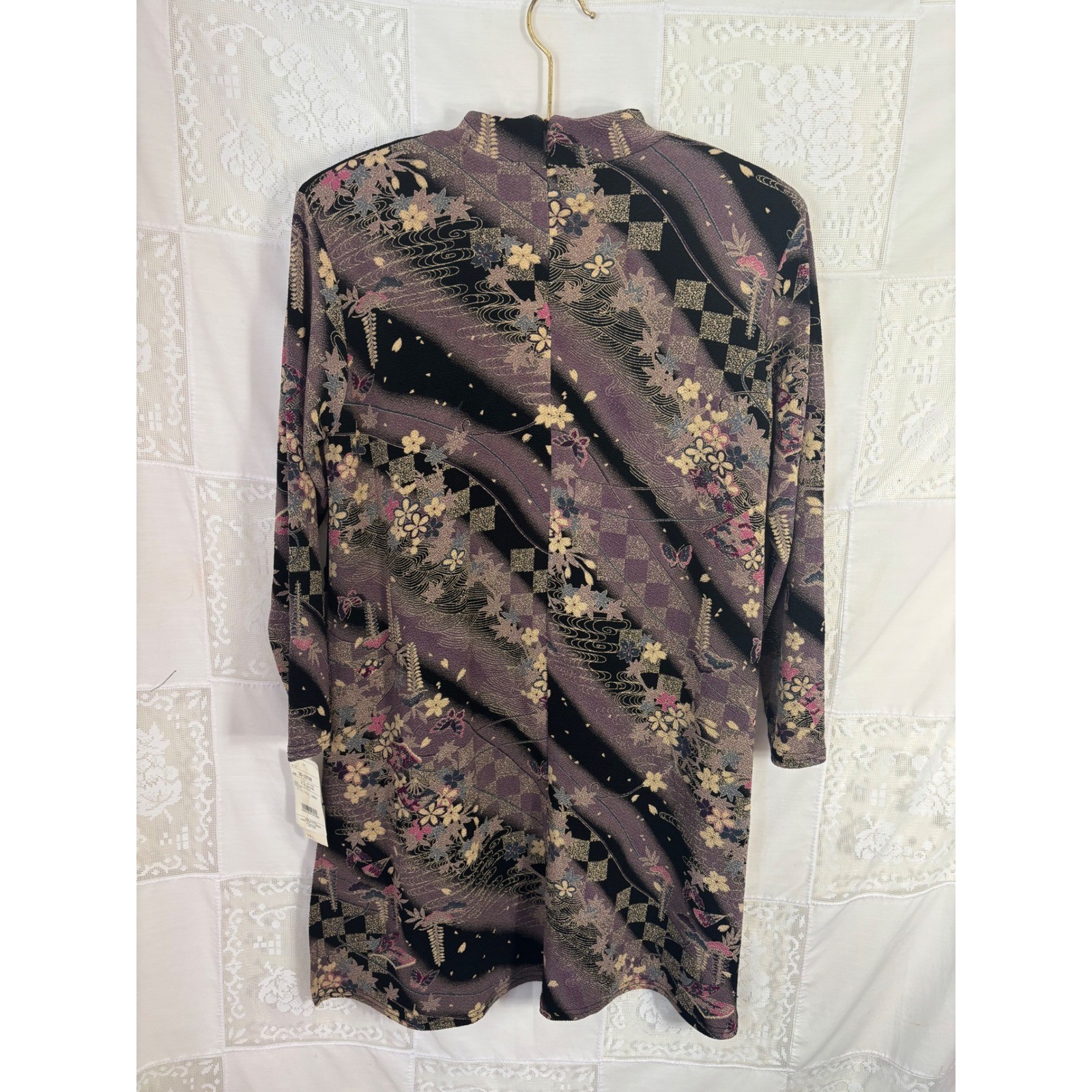 VTG NWT Asian Inspired Black Butterfly Artsy Cheongsam Mini Dress Size L