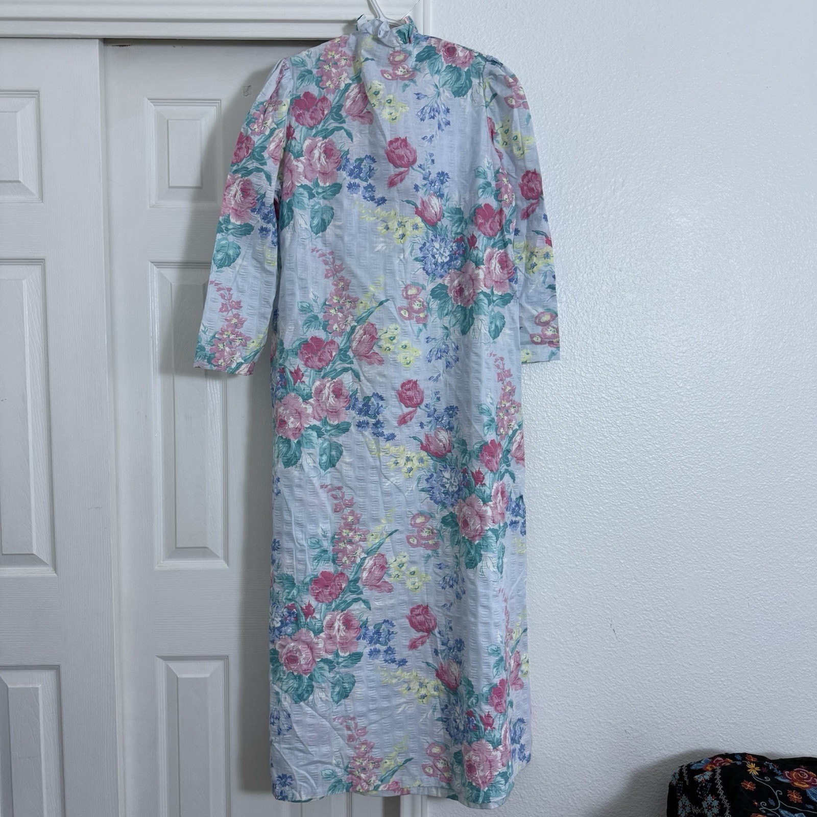 Vintage Ashley Ames Nightgown Medium Floral Ruffle Lace Front Zip Maxi USA