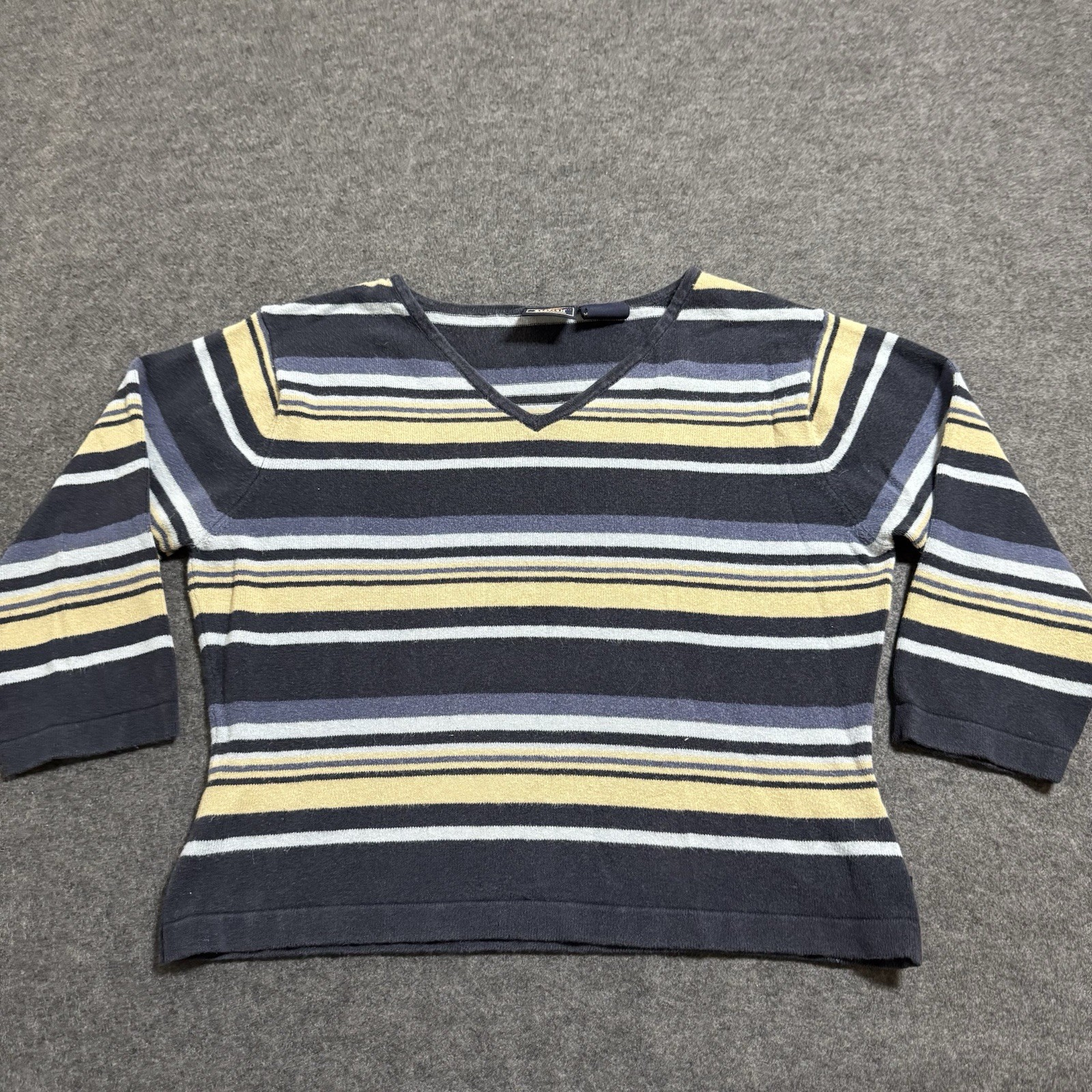VTG 90s Route 66 Womens Striped 3/4 Sleeve Cropped Shirt Size M Indie Retro Hip