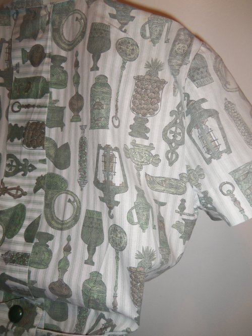 Vtg 50s VIRGINIA HART Cotton Fabric KITCHEN THEME Belt Dress DEADSTOCK M L NOS