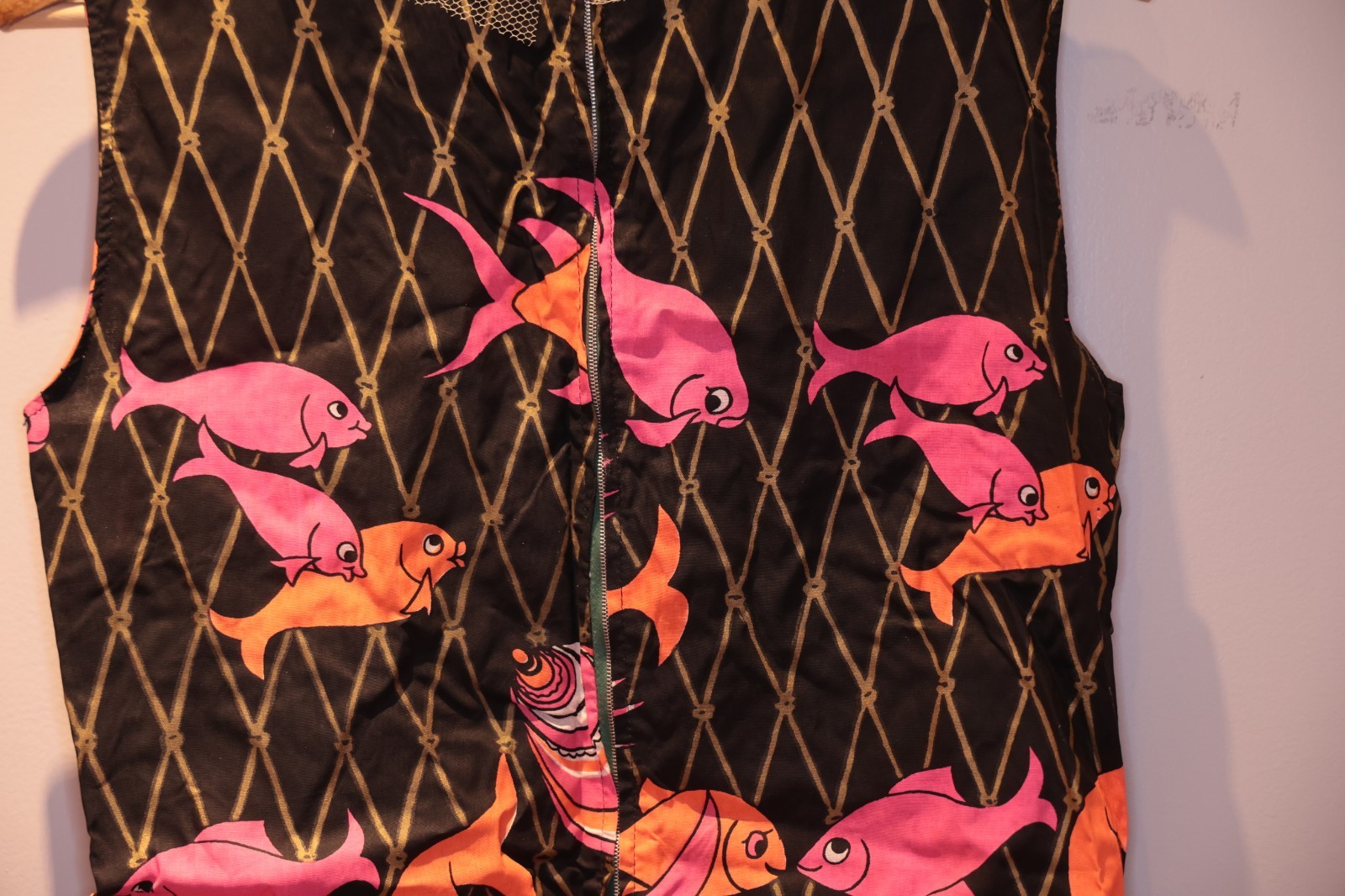 Vintage Sleeveless Dress Fish Octopus Sea Black Gold Pink Orange S/M *** RARE