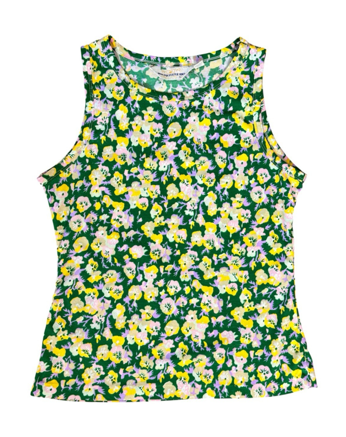 Vintage 1970s Polyester Tank Top Maximalism Flower Power Print Women’s XS/S