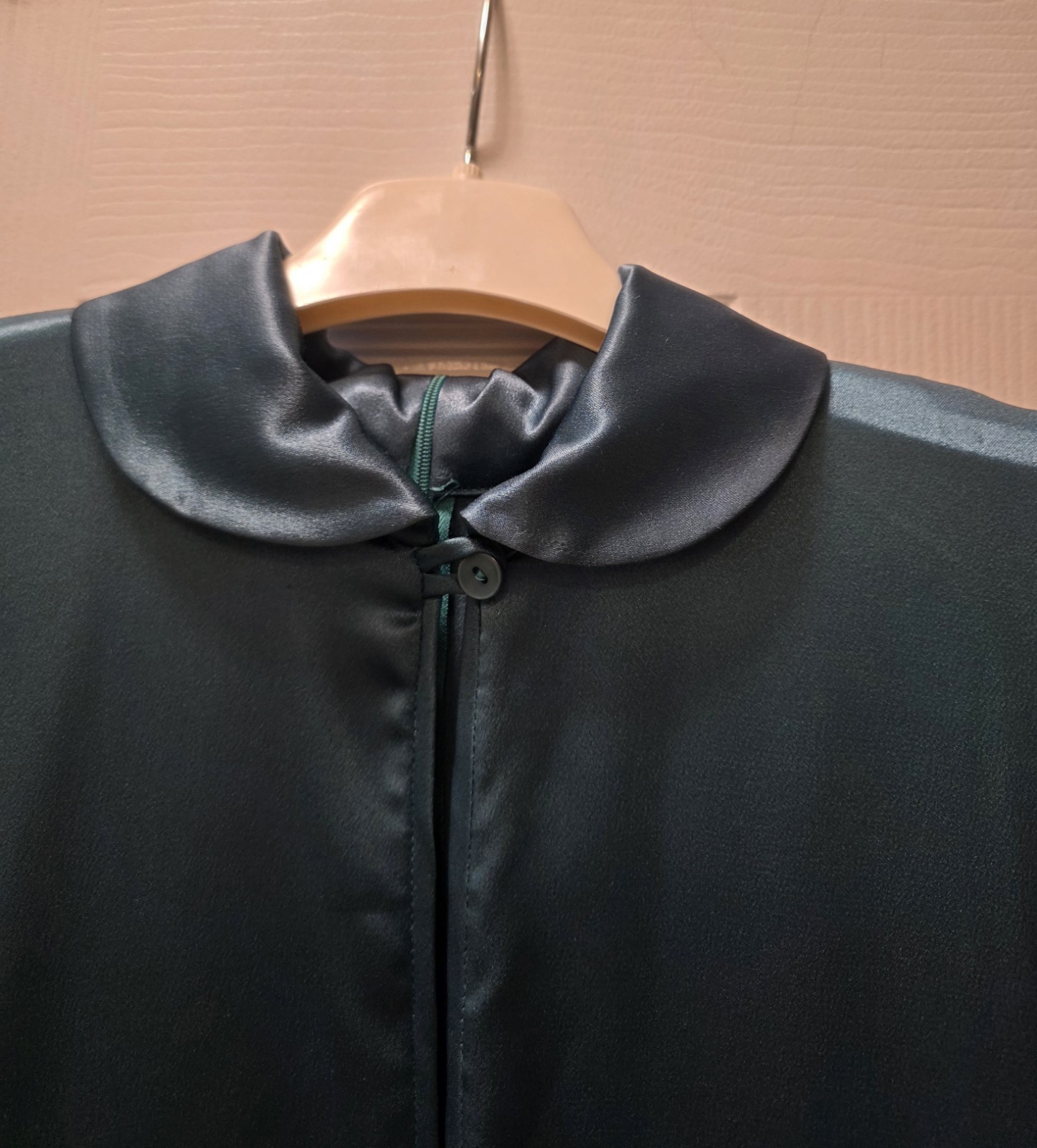 Unique Vintage 1980s Norma Kamali Green Satin Cocktail Midi Dress with Peplum
