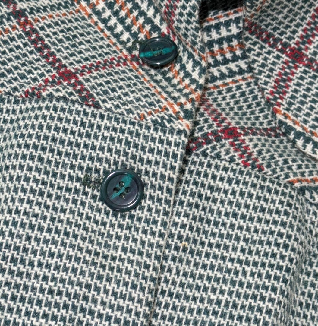 Vintage College Town Green Houndstooth Wool Blend Coat Size Small 1970s 1960s