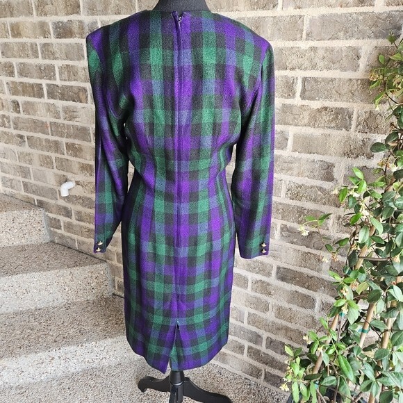 Vintage Bichon Green And Purple Plaid Dress Size 6