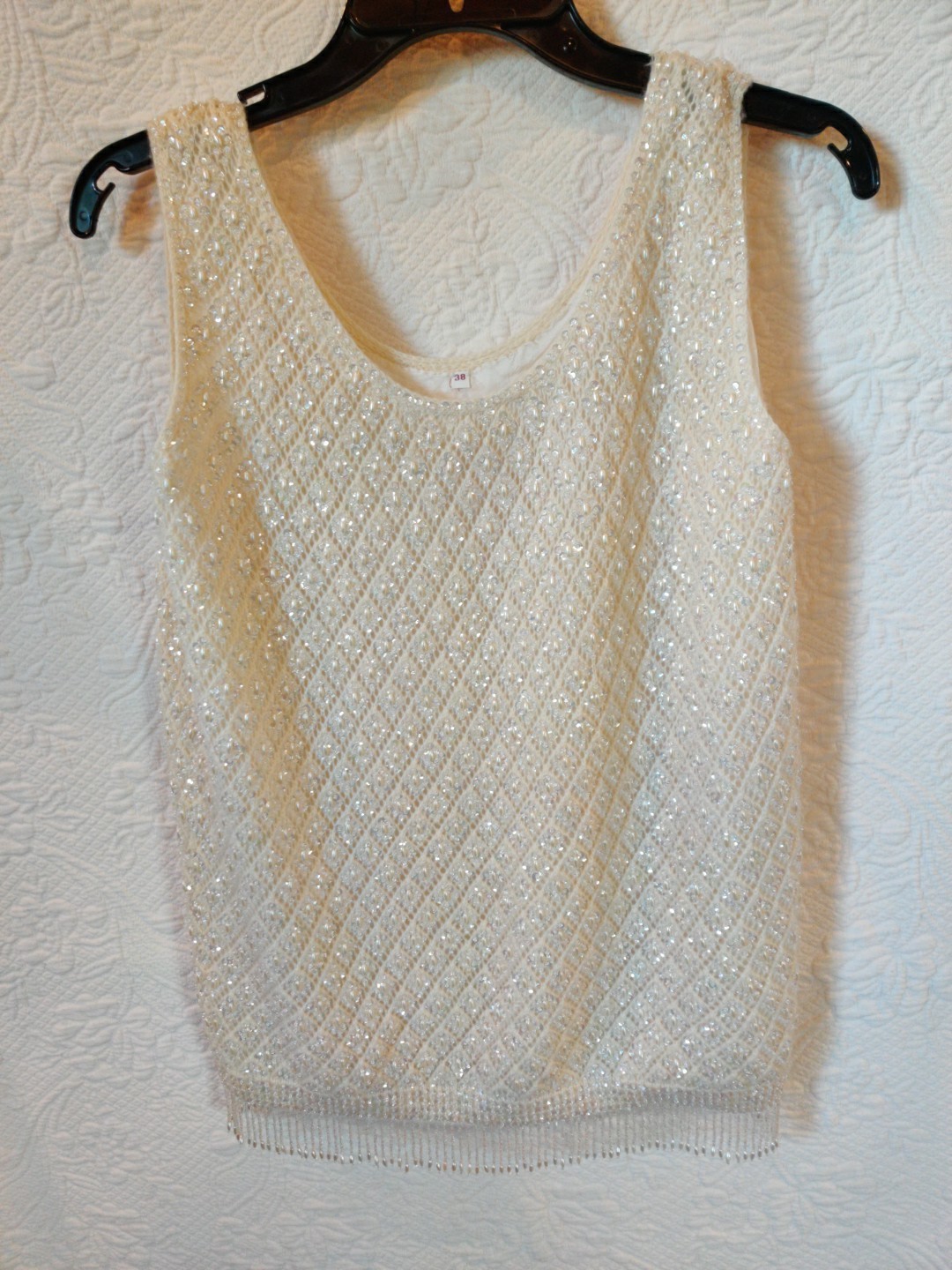 Vintage Beaded Sequined Handmade Knit Evening Sleeveless Top