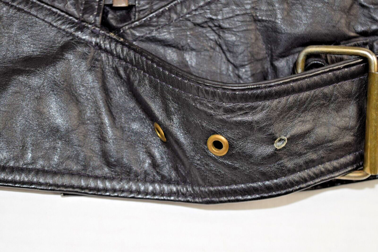 Vintage Leather Jacket Steer Brand Size M/L 80s Glassy Black Fringe All Across