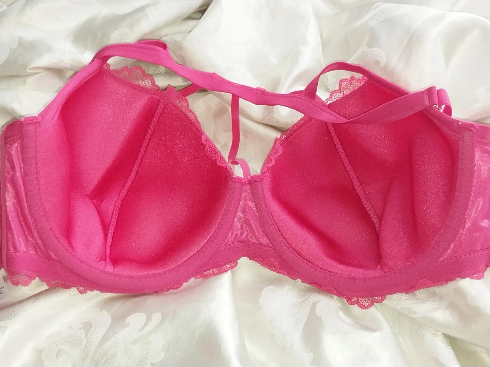 VTG HOT PINK LACY STRAP Cage UW PUSH UP Boost BOMBSHELL GLAM BRA 38G NEW