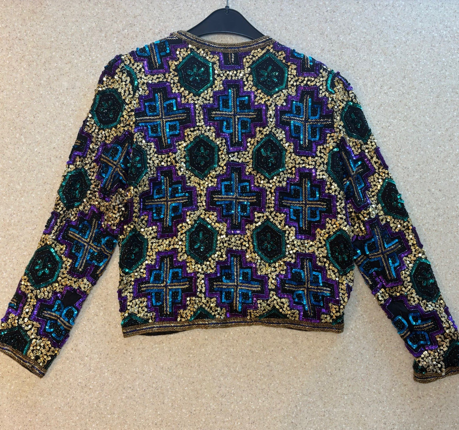 Vintage Brilliante by J.A. Beaded and Sequin Jacket Multicolor Party Style Gold