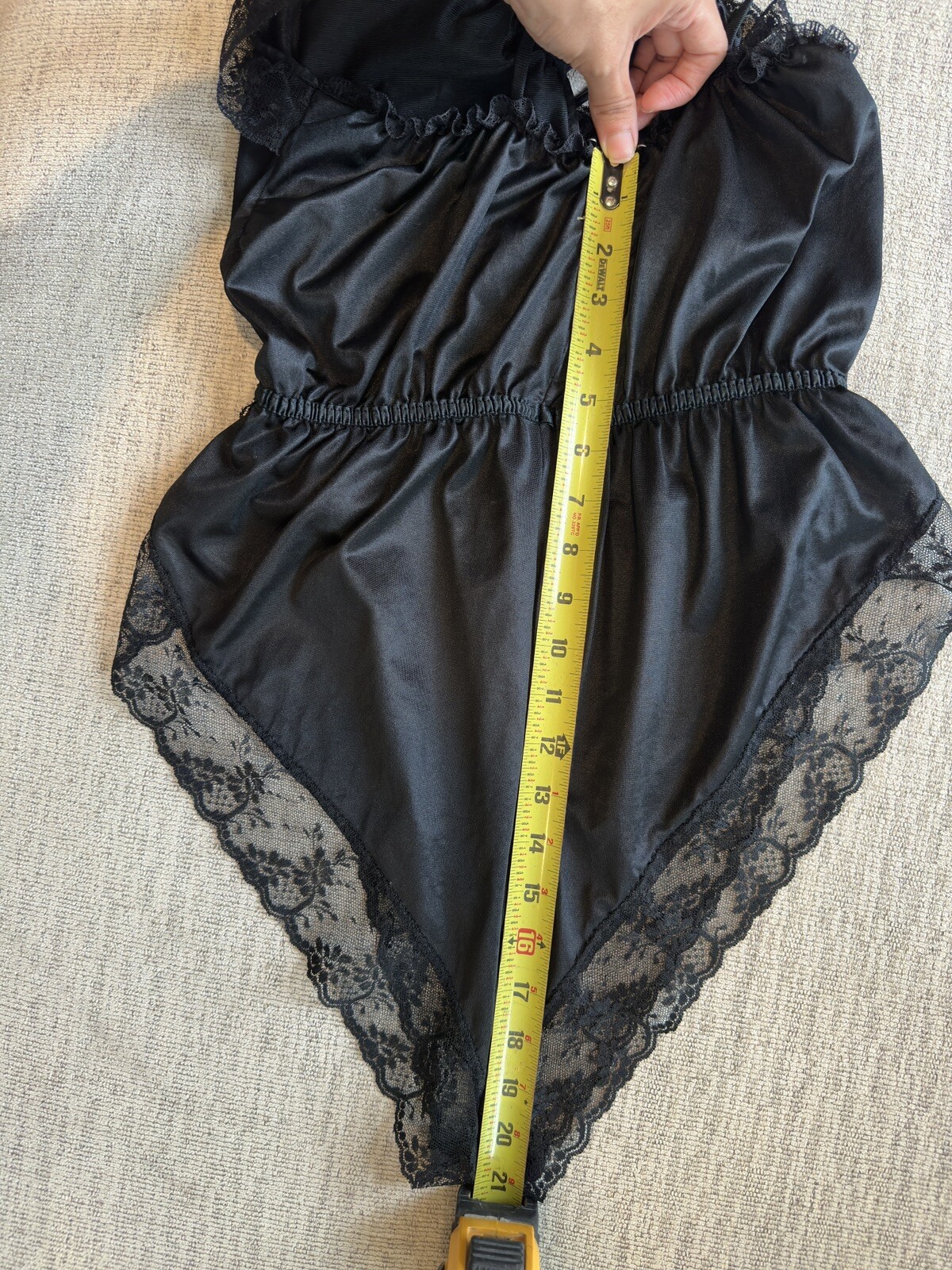 Vintage 1960s Teddie Pandora Lingerie by Chic Lace Satin Sexy High Leg Black LRG