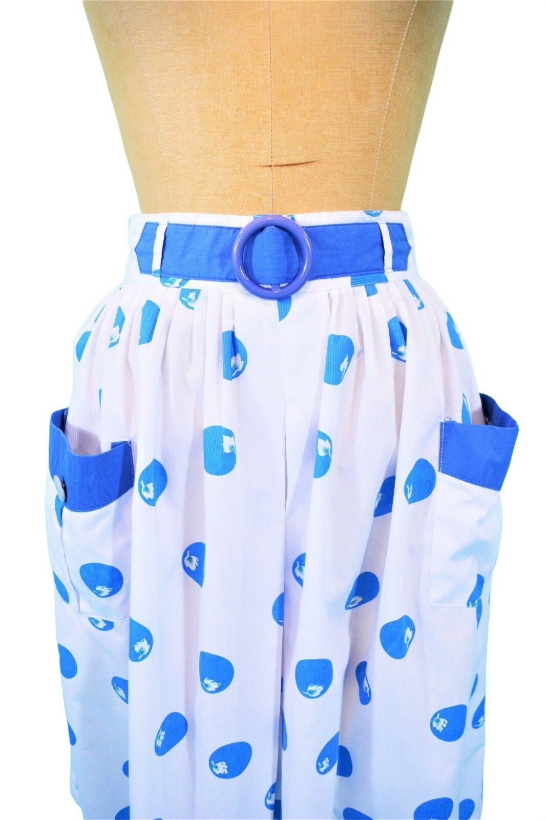 Vintage 1980s Full Skirt Novelty Blueberry Print 80s does 50s Rockabilly W 26″