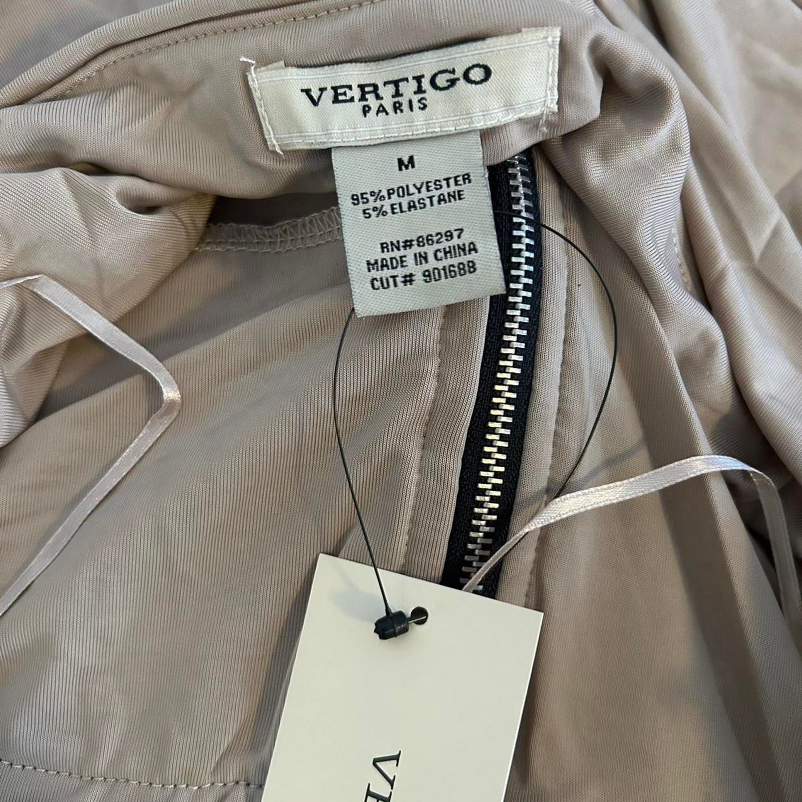 VINTAGE Y2K VERTIGO PARIS Beige and Black Zip Up Club Dress