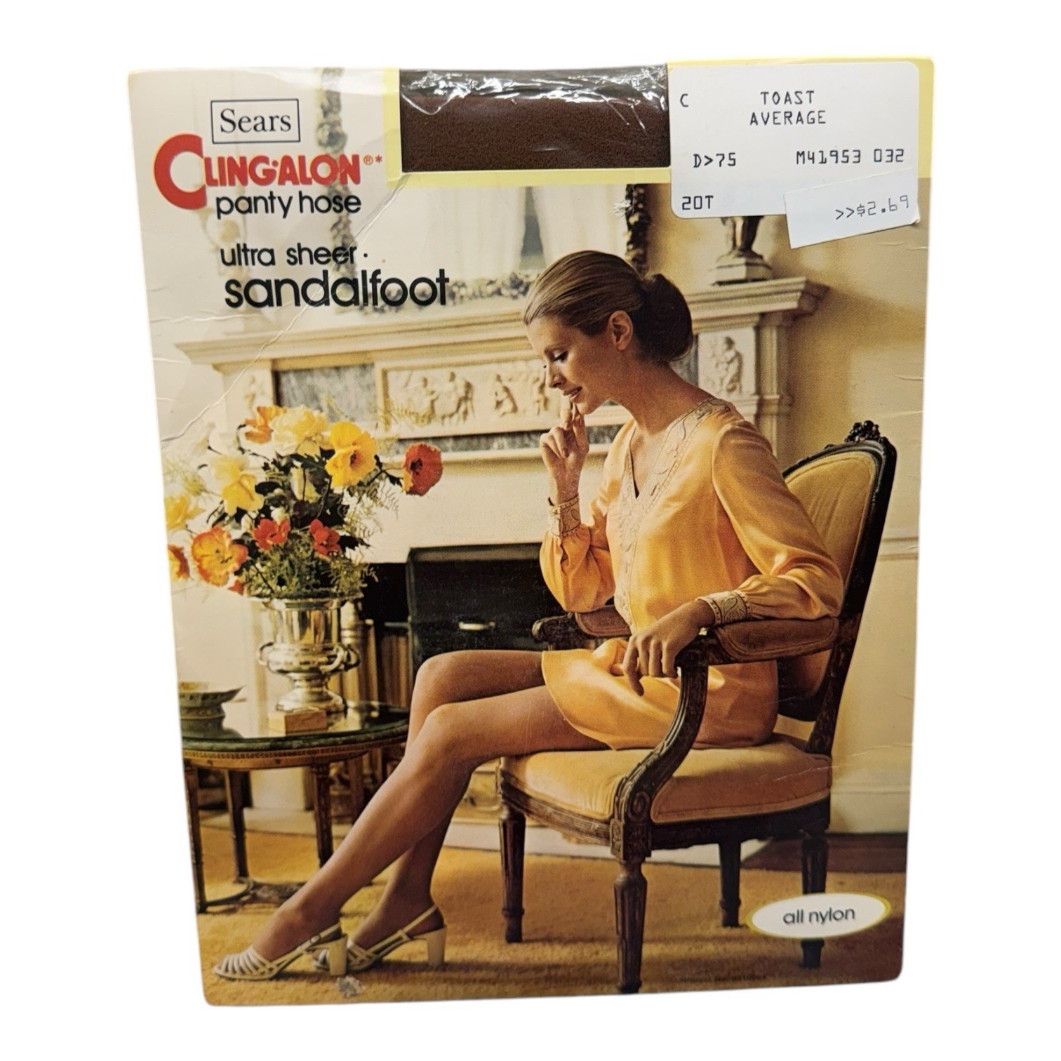 Vintage Sears Cling-alon Pantyhose Ultra Sheer Average Toast Sandalfoot