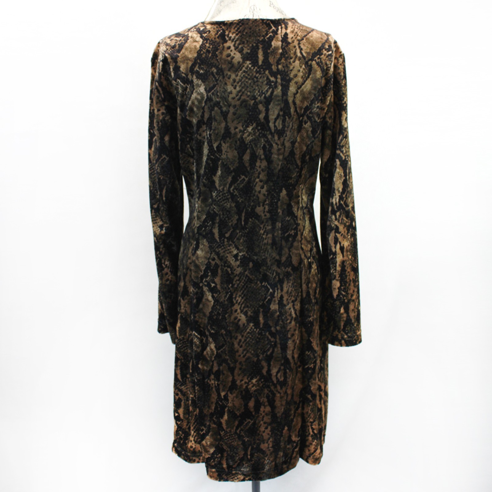 Vintage Carole Little Velure Snake Print Rayon Crepe Sheath V-Neck Dress Size 12
