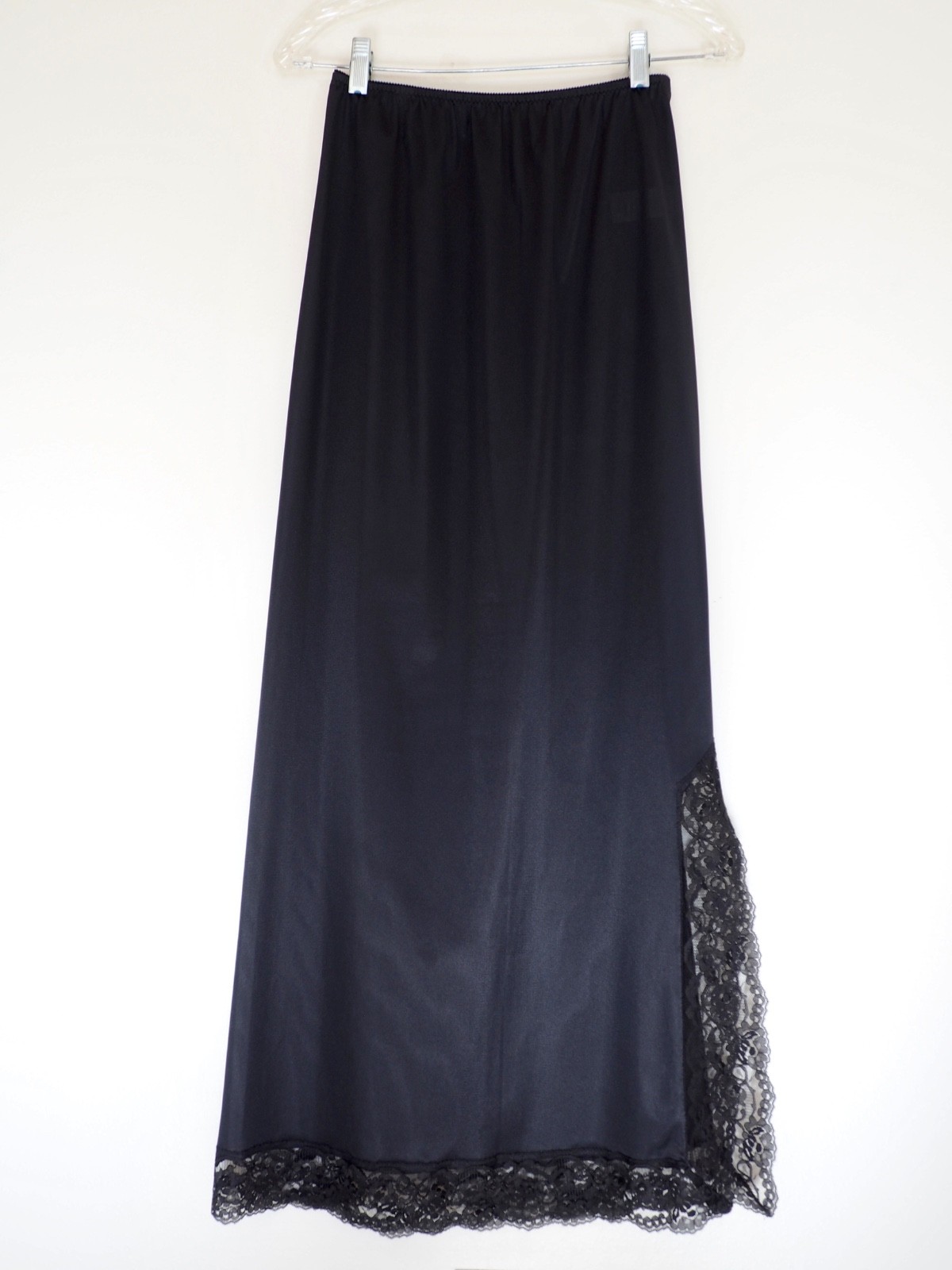 Vintage 70s JC Penney Long Half Slip Antron Nylon Maxi Lace Black Medium ILGWU