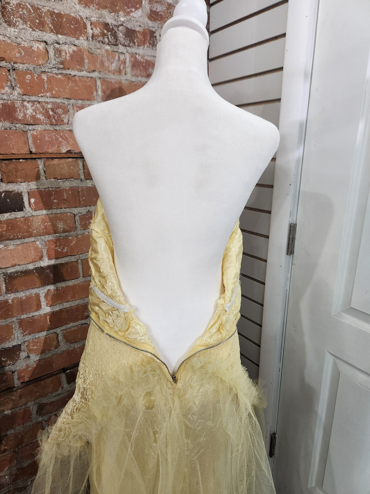 Vintage 1950’s Yellow Lace Tulle Party Prom Wedding Dress Gown Size 4 Small