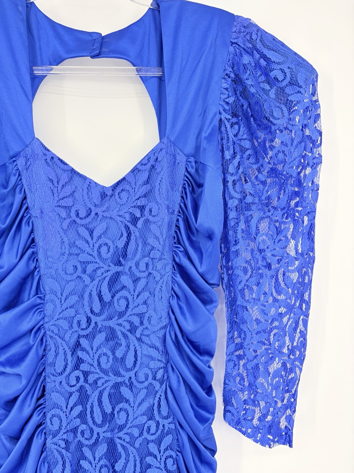 Vintage Mayvens of California Bodycon Lace Ruched Dress Size 13 Puff Sleeves