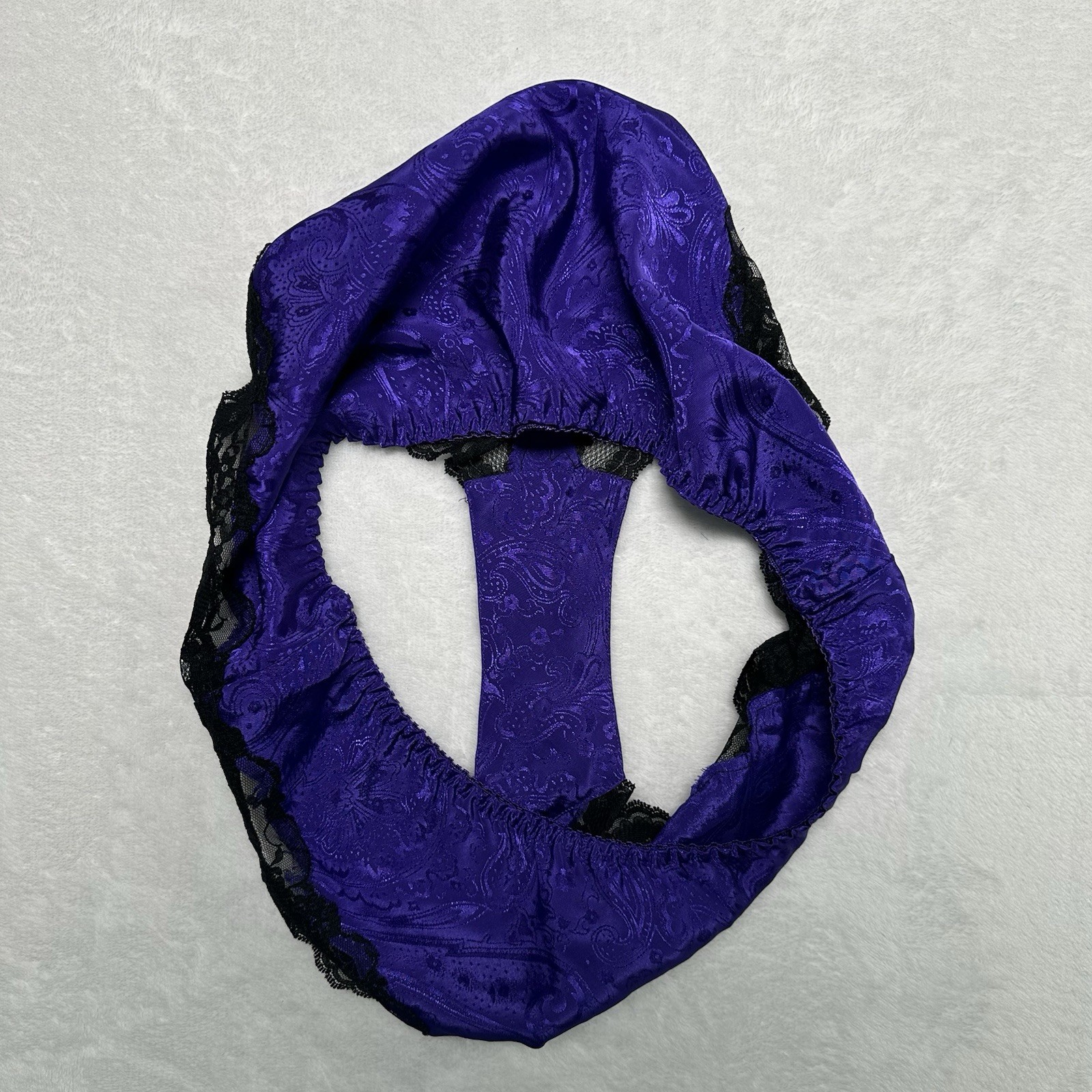 VTG Sedu’ Fine Lingerie Panty French Cut Shiny Paisley Royal Purple Lace Size S