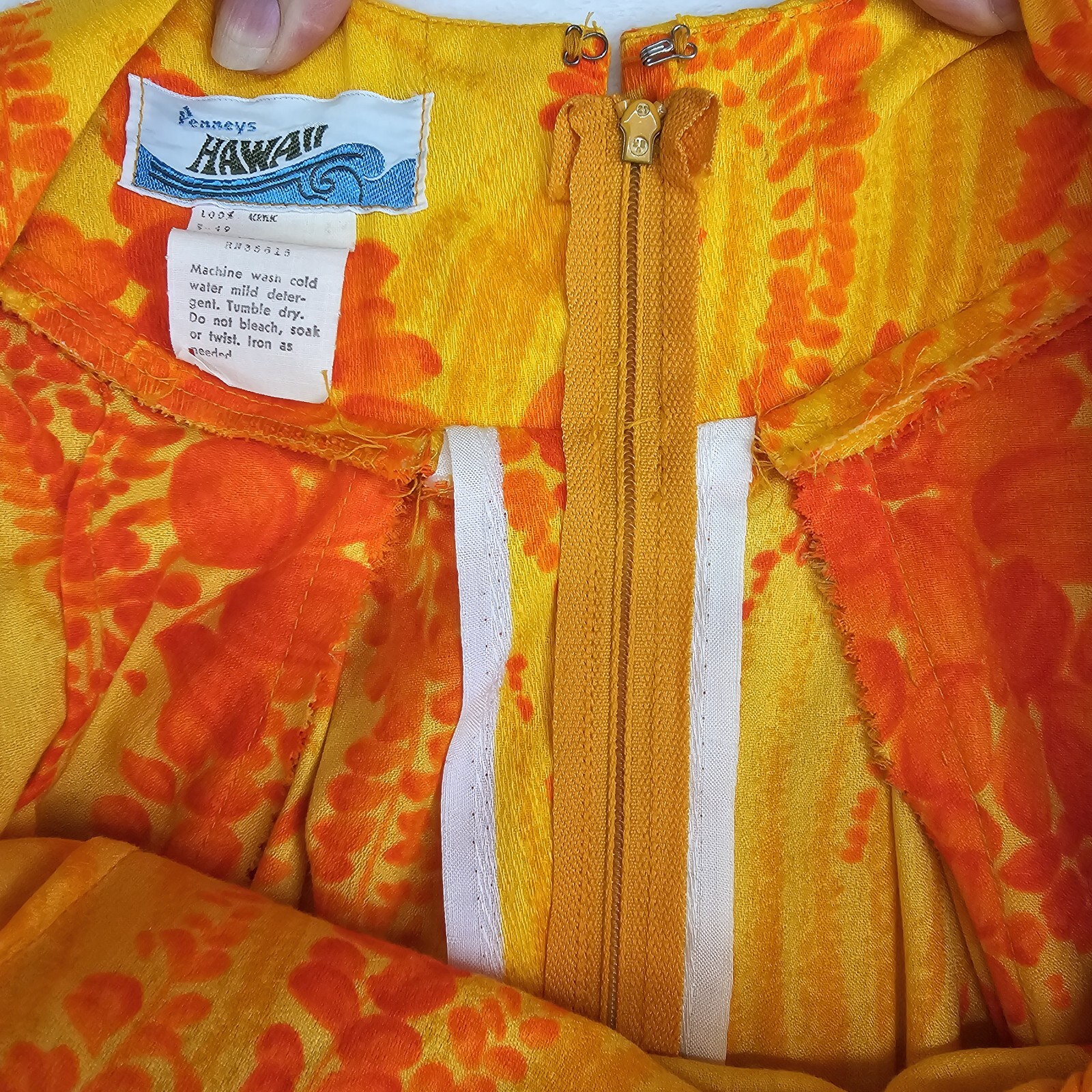 Vintage 1960s Penneys Hawaii Tropical Cotton Maxi Dress Mod Aloha Women Size 12