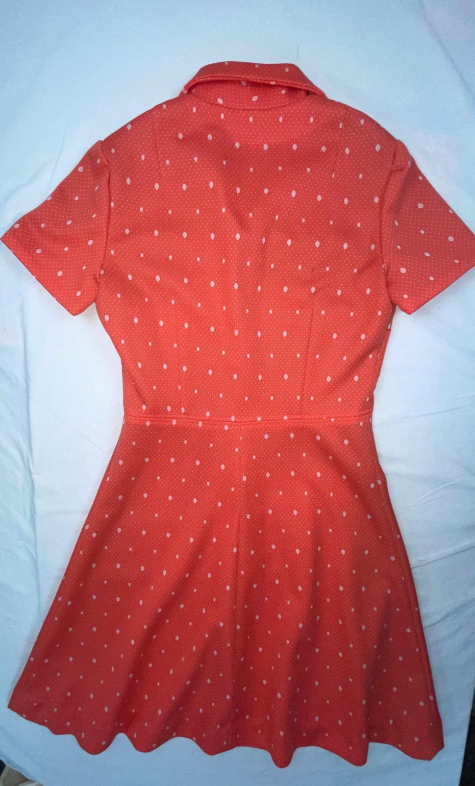VTG 60S 70S WOMENS M POLYESTER RED POLKA DOT DISCO RETRO MOD ZIP FRONT DRESS