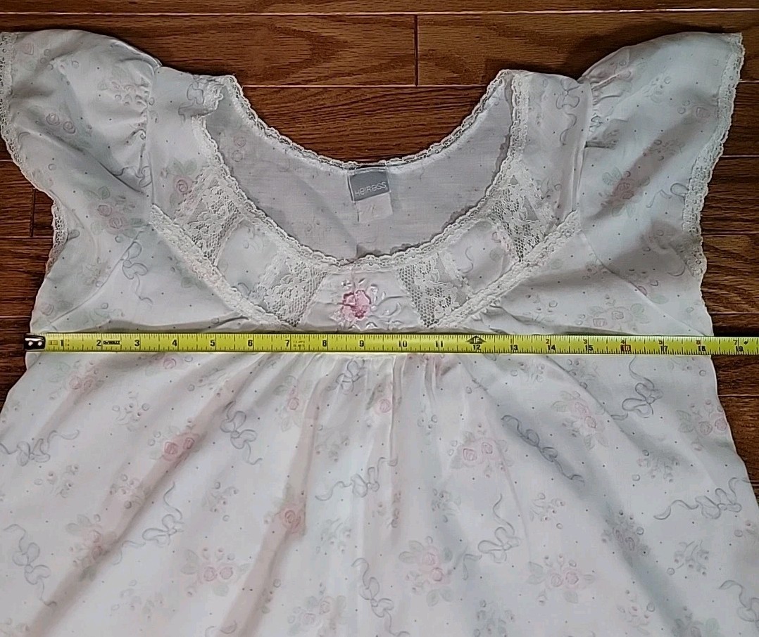 Vintage Heiress Embroidered Lace Floral Bow Babydoll Nightgown Cottagecore SZ-S