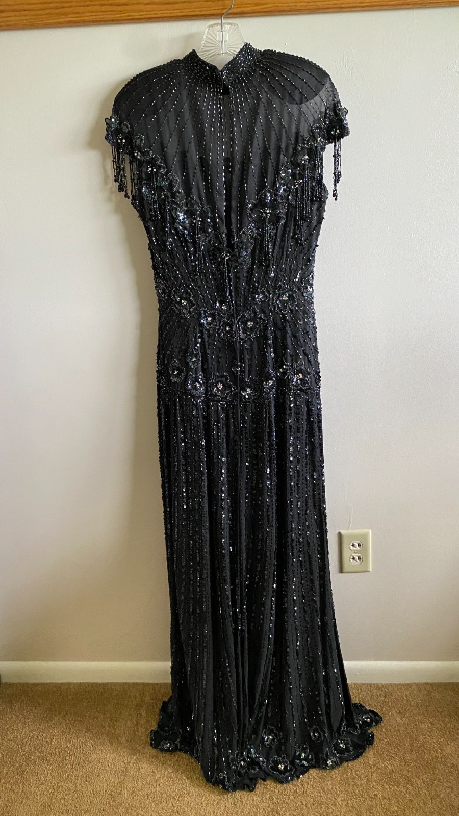 Vintage Alyce Designs 100% Silk Beaded Black Evening Gown Size 12