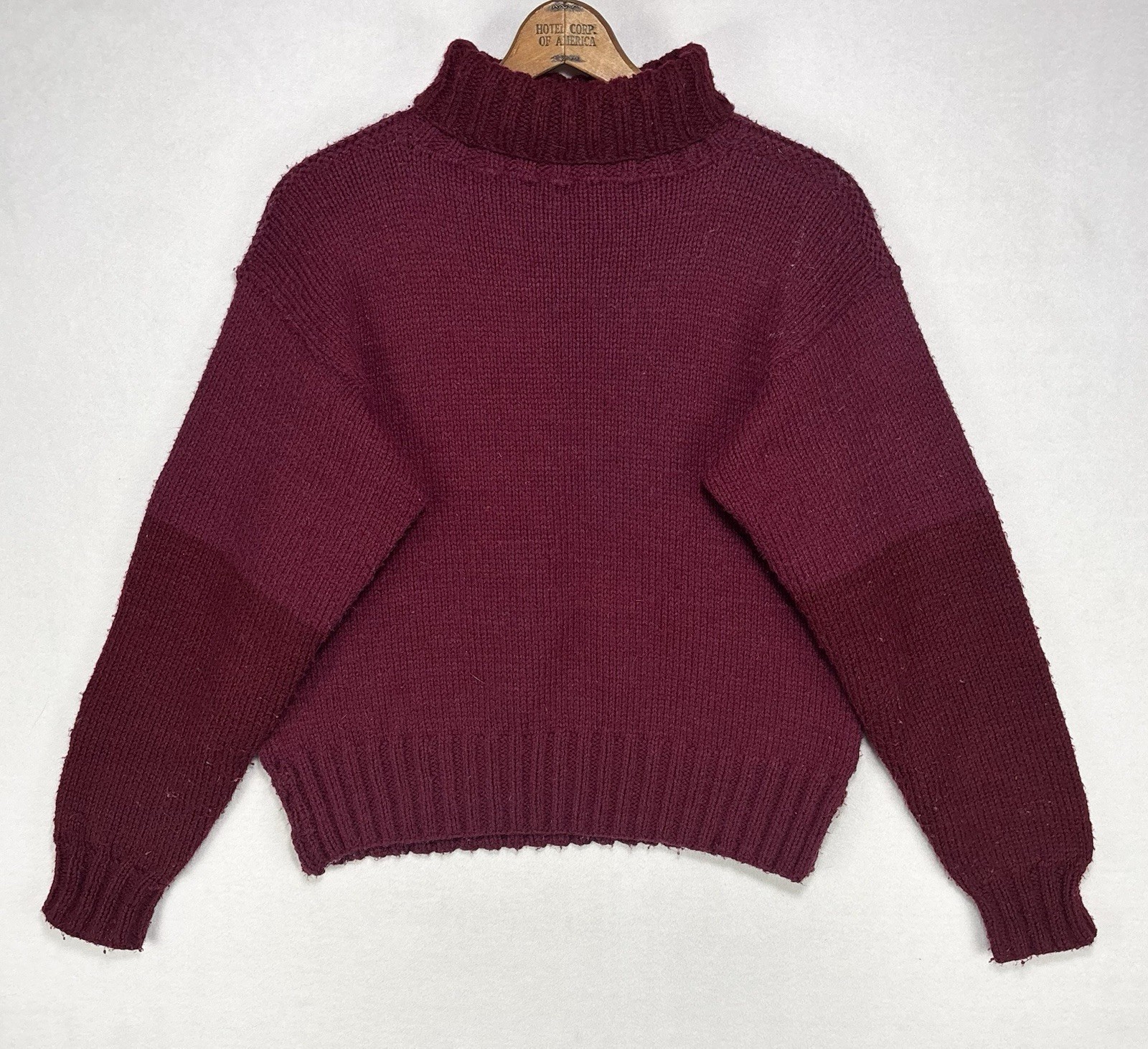 Vintage Two-Tone Red Chunky Hand Knit Turtleneck Sweater Womens M/L Thick Chunky